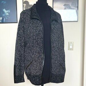 Sejour Open Front Knit Jacket w Faux Leather Trim - 1X
